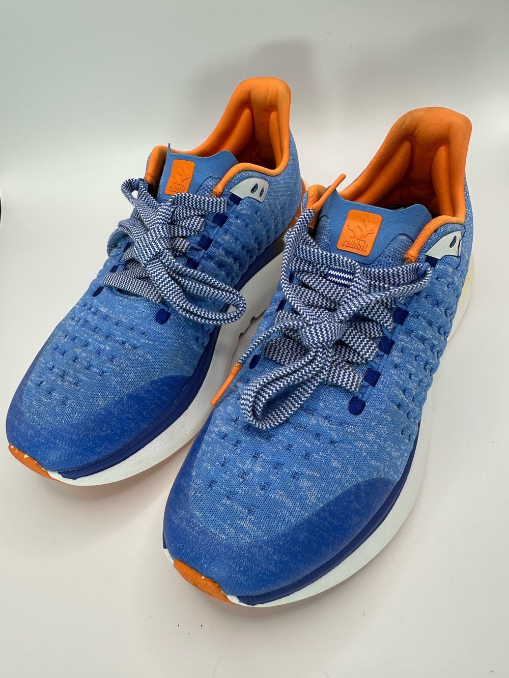 Women's Blue Knit Sneakers with Orange Accents - Lightweight Comfort